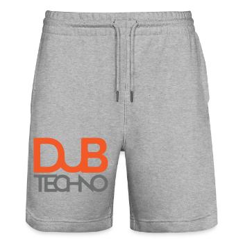 Dub Techno Logo Tee - Stanley/Stella Trainer Unisex Organic Jogging Shorts - heather grey - Front - Nik (191cm) & Marisol (170cm)
