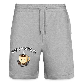 Kaffee vor dem Talkie süße Kawaii Kaffeetasse - Stanley/Stella Unisex Bio Joggingshorts Trainer  - Grau meliert - Vorne - Nik (191cm) & Marisol (170cm)