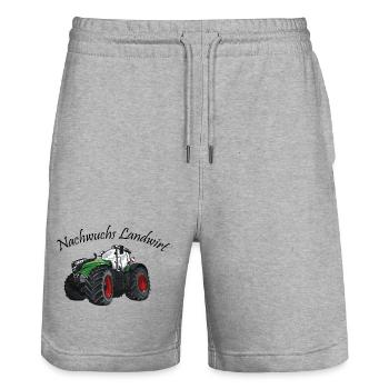 Nachwuchs Landwirt Traktor Fan rote Felgen - Stanley/Stella Unisex Bio Joggingshorts Trainer  - Grau meliert - Vorne - Nik (191cm) & Marisol (170cm)