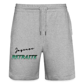 RUHESTAND. RUHESTAND. PENSIONIERT. RUHESTAND - Stanley/Stella Unisex Bio Joggingshorts Trainer  - Grau meliert - Vorne - Nik (191cm) & Marisol (170cm)