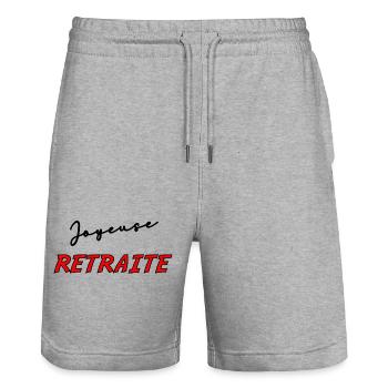 RUHESTAND. RUHESTAND. PENSIONIERT. RUHESTAND - Stanley/Stella Unisex Bio Joggingshorts Trainer  - Grau meliert - Vorne - Nik (191cm) & Marisol (170cm)