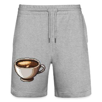 PixelKaffee Kaffeetasse Kunst - Stanley/Stella Unisex Bio Joggingshorts Trainer  - Grau meliert - Vorne - Nik (191cm) & Marisol (170cm)