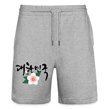 대한민국 – Korea Design with Mugunghwa Flower - Stanley/Stella Trainer Unisex Organic Jogging Shorts - heather grey - Front - Nik (191cm) & Marisol (170cm)