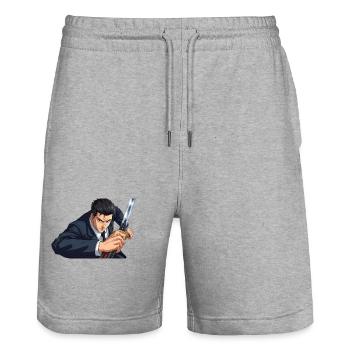 anime im Anzug mit Schwert - Stanley/Stella Unisex Bio Joggingshorts Trainer  - Grau meliert - Vorne - Nik (191cm) & Marisol (170cm)