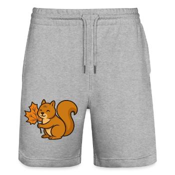 Niedliches Eichhörnchen mit Herbstblatt Cartoon - Stanley/Stella Unisex Bio Joggingshorts Trainer  - Grau meliert - Vorne - Nik (191cm) & Marisol (170cm)