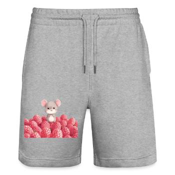 Cute mouse in raspberry field children's design - Stanley/Stella Trainer Unisex Organic Jogging Shorts - heather grey - Front - Nik (191cm) & Marisol (170cm)