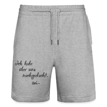 Ueber uns nachgedacht - Stanley/Stella Unisex Bio Joggingshorts Trainer  - Grau meliert - Vorne - Nik (191cm) & Marisol (170cm)