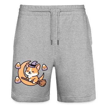 Sorcerer Fox on the Moon - Stanley/Stella Trainer Unisex Organic Jogging Shorts - heather grey - Front - Nik (191cm) & Marisol (170cm)