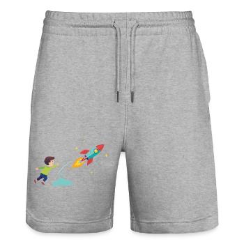 Kid Rocket Launch Adventure - Stanley/Stella Trainer Unisex Organic Jogging Shorts - heather grey - Front - Nik (191cm) & Marisol (170cm)