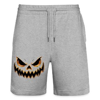 Grimmiges Kürbisgesicht zu Halloween Boo - Stanley/Stella Unisex Bio Joggingshorts Trainer  - Grau meliert - Vorne - Nik (191cm) & Marisol (170cm)
