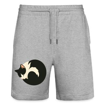 Chat endormi mignon dans un style minimaliste - Short de jogging bio TRAINER Stanley/Stella unisexe - gris chiné - Devant - Nik (191cm) & Marisol (170cm)