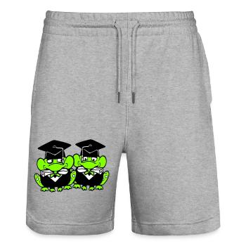 2 Frogs Graduated from High School College - Stanley/Stella Trainer Unisex Organic Jogging Shorts - heather grey - Front - Nik (191cm) & Marisol (170cm)