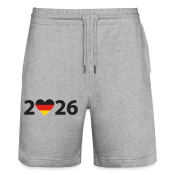 J’aime l’Allemagne 2026, Vacances en Allemagne 202 - Short de jogging bio TRAINER Stanley/Stella unisexe - gris chiné - Devant - Nik (191cm) & Marisol (170cm)