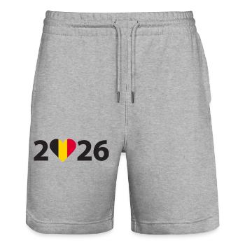 J’aime la Belgique 2026, vacances en Belgique 2026 - Short de jogging bio TRAINER Stanley/Stella unisexe - gris chiné - Devant - Nik (191cm) & Marisol (170cm)