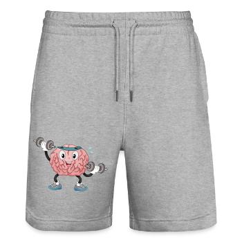 Gehirn im Fitnessstudio - Stanley/Stella Unisex Bio Joggingshorts Trainer  - Grau meliert - Vorne - Nik (191cm) & Marisol (170cm)