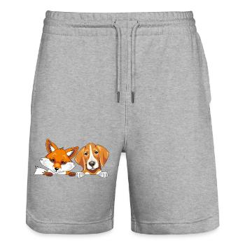 Cute fox and a foxhound dog are best friends - Stanley/Stella Trainer Unisex Organic Jogging Shorts - heather grey - Front - Nik (191cm) & Marisol (170cm)