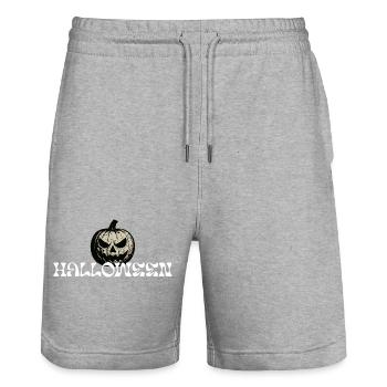 Haunted Pumpkin Halloween Textdesign - Stanley/Stella Unisex Bio Joggingshorts Trainer  - Grau meliert - Vorne - Nik (191cm) & Marisol (170cm)
