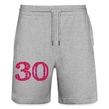 30. 30 YEARS. 30th ANNIVERSARY. 30 YEARS ANNIVERSARY. - Stanley/Stella Trainer Unisex Organic Jogging Shorts - heather grey - Front - Nik (191cm) & Marisol (170cm)