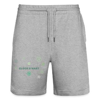 Glück g'habt - Design für positive Vibes - Stanley/Stella Unisex Bio Joggingshorts Trainer  - Grau meliert - Vorne - Nik (191cm) & Marisol (170cm)