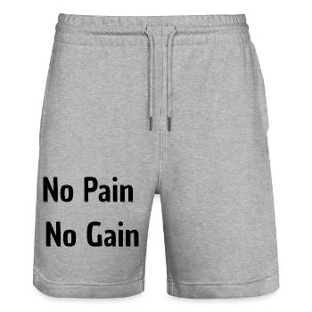 No Pain No Gain - Stanley/Stella Trainer Unisex Organic Jogging Shorts - heather grey - Front - Nik (191cm) & Marisol (170cm)