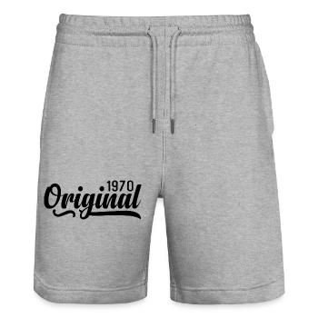 1970 Birthday 55 years old, retro 1970 - Stanley/Stella Trainer Unisex Organic Jogging Shorts - heather grey - Front - Nik (191cm) & Marisol (170cm)