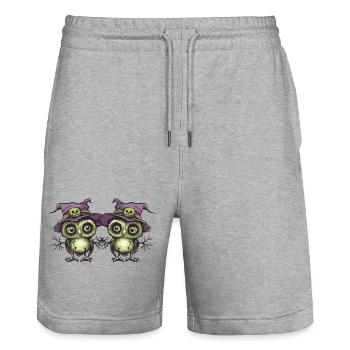 Eule Halloween Team Lustig - Stanley/Stella Unisex Bio Joggingshorts Trainer  - Grau meliert - Vorne - Nik (191cm) & Marisol (170cm)