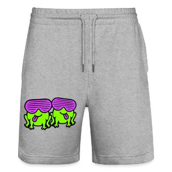 grenouilles fête lunettes de soleil cool drôle bande dessinée duo - Short de jogging bio TRAINER Stanley/Stella unisexe - gris chiné - Devant - Nik (191cm) & Marisol (170cm)
