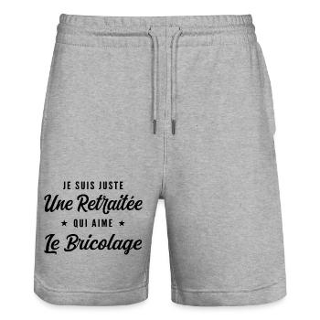 Retraitée Bricoleuse Humour Cadeau Retraite - Short de jogging bio TRAINER Stanley/Stella unisexe - gris chiné - Devant - Nik (191cm) & Marisol (170cm)