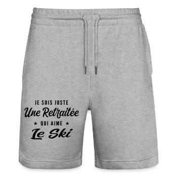 Retraitée Skieuse Humour Cadeau Retraite - Short de jogging bio TRAINER Stanley/Stella unisexe - gris chiné - Devant - Nik (191cm) & Marisol (170cm)