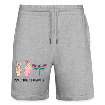 Libelle Frieden Liebe Und Libellen - Stanley/Stella Unisex Bio Joggingshorts Trainer  - Grau meliert - Vorne - Nik (191cm) & Marisol (170cm)