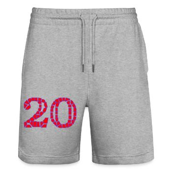 20. 20e ANNIVERSAIRE. ANNIVERSAIRE 20 ANS. 20 ANS. - Short de jogging bio TRAINER Stanley/Stella unisexe - gris chiné - Devant - Nik (191cm) & Marisol (170cm)