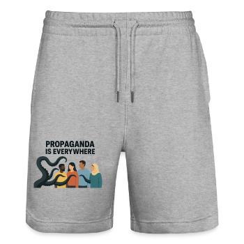 Propaganda is a picture of diversity everywhere - Stanley/Stella Trainer Unisex Organic Jogging Shorts - heather grey - Front - Nik (191cm) & Marisol (170cm)
