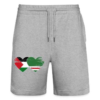 Palestine Tchétchénie Drapeau Coeur Utilisé - Short de jogging bio TRAINER Stanley/Stella unisexe - gris chiné - Devant - Nik (191cm) & Marisol (170cm)