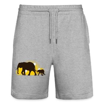 Elefantenfamilie am Sonnenuntergang - Stanley/Stella Unisex Bio Joggingshorts Trainer  - Grau meliert - Vorne - Nik (191cm) & Marisol (170cm)
