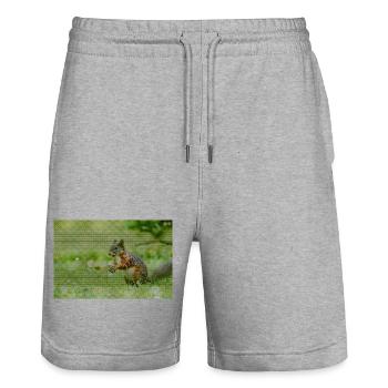 Motif de forêt d’écureuil - Short de jogging bio TRAINER Stanley/Stella unisexe - gris chiné - Devant - Nik (191cm) & Marisol (170cm)