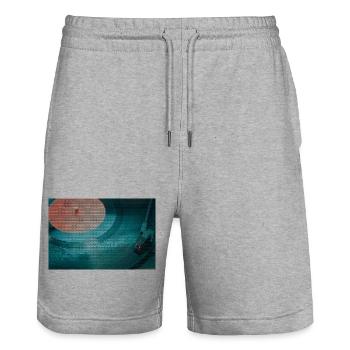 Turntable in a triangle pattern - Stanley/Stella Trainer Unisex Organic Jogging Shorts - heather grey - Front - Nik (191cm) & Marisol (170cm)