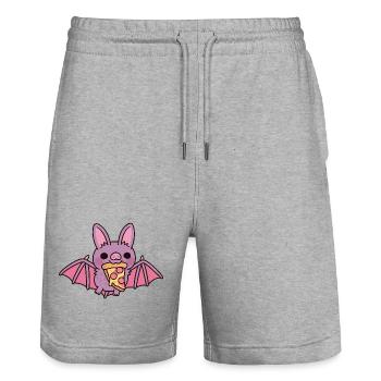 Cute Flying Vampire Bat With Pizza - Stanley/Stella Trainer Unisex Organic Jogging Shorts - heather grey - Front - Nik (191cm) & Marisol (170cm)