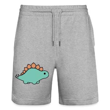 Turquoise Stegosaurus Cartoon - Stanley/Stella Trainer Unisex Organic Jogging Shorts - heather grey - Front - Nik (191cm) & Marisol (170cm)