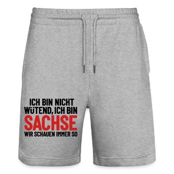 Ich bin nicht wütend - ich bin Sachse - Stanley/Stella Unisex Bio Joggingshorts Trainer  - Grau meliert - Vorne - Nik (191cm) & Marisol (170cm)