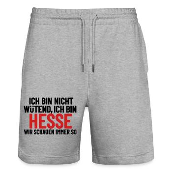 Ich bin nicht wütend - ich bin Hesse - Stanley/Stella Unisex Bio Joggingshorts Trainer  - Grau meliert - Vorne - Nik (191cm) & Marisol (170cm)