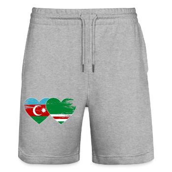 Azerbaïdjan Drapeau de la Tchétchénie Coeur utilisé - Short de jogging bio TRAINER Stanley/Stella unisexe - gris chiné - Devant - Nik (191cm) & Marisol (170cm)