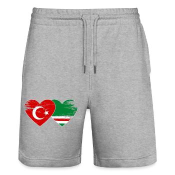 Turquie Drapeau Tchétchénie Coeur - Short de jogging bio TRAINER Stanley/Stella unisexe - gris chiné - Devant - Nik (191cm) & Marisol (170cm)