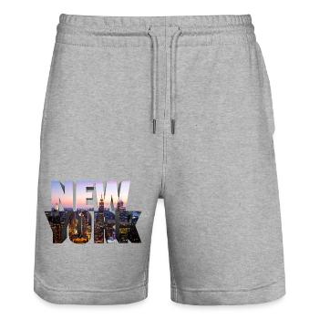NEW YORK – Die Stadt in den Buchstaben - Stanley/Stella Unisex Bio Joggingshorts Trainer  - Grau meliert - Vorne - Nik (191cm) & Marisol (170cm)