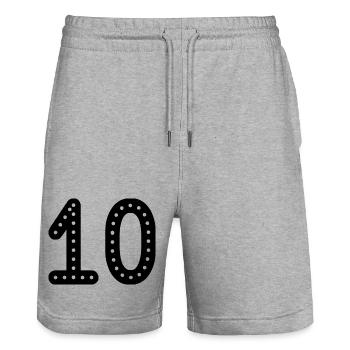 10. 10 YEARS. 10th ANNIVERSARY. 10 YEAR ANNIVERSARY. - Stanley/Stella Trainer Unisex Organic Jogging Shorts - heather grey - Front - Nik (191cm) & Marisol (170cm)