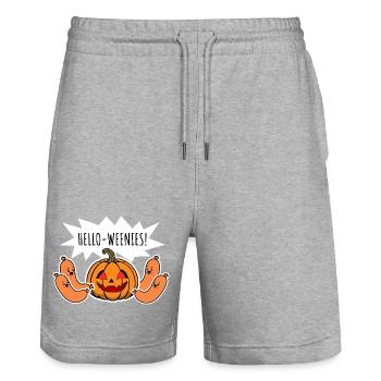 Bonjour les Weenies ! Citrouille et saucisses effrayantes d’Halloween - Short de jogging bio TRAINER Stanley/Stella unisexe - gris chiné - Devant - Nik (191cm) & Marisol (170cm)