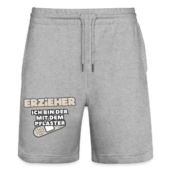 Educator I'm the one with the plaster - Stanley/Stella Trainer Unisex Organic Jogging Shorts - heather grey - Front - Nik (191cm) & Marisol (170cm)