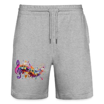 Farbenzauber Melodien Motenschlüssel Illustration - Stanley/Stella Unisex Bio Joggingshorts Trainer  - Grau meliert - Vorne - Nik (191cm) & Marisol (170cm)