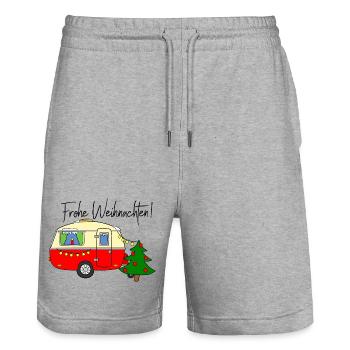 Frohe Weihnachten mit Wohnwagen - Caravan Camper - Stanley/Stella Unisex Bio Joggingshorts Trainer  - Grau meliert - Vorne - Nik (191cm) & Marisol (170cm)