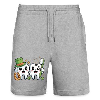 Funny Dentist St Patricks Day - Stanley/Stella Trainer Unisex Organic Jogging Shorts - heather grey - Front - Nik (191cm) & Marisol (170cm)