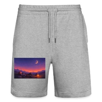 Moonlit Night Knight by the Fire - Stanley/Stella Trainer Unisex Organic Jogging Shorts - heather grey - Front - Nik (191cm) & Marisol (170cm)